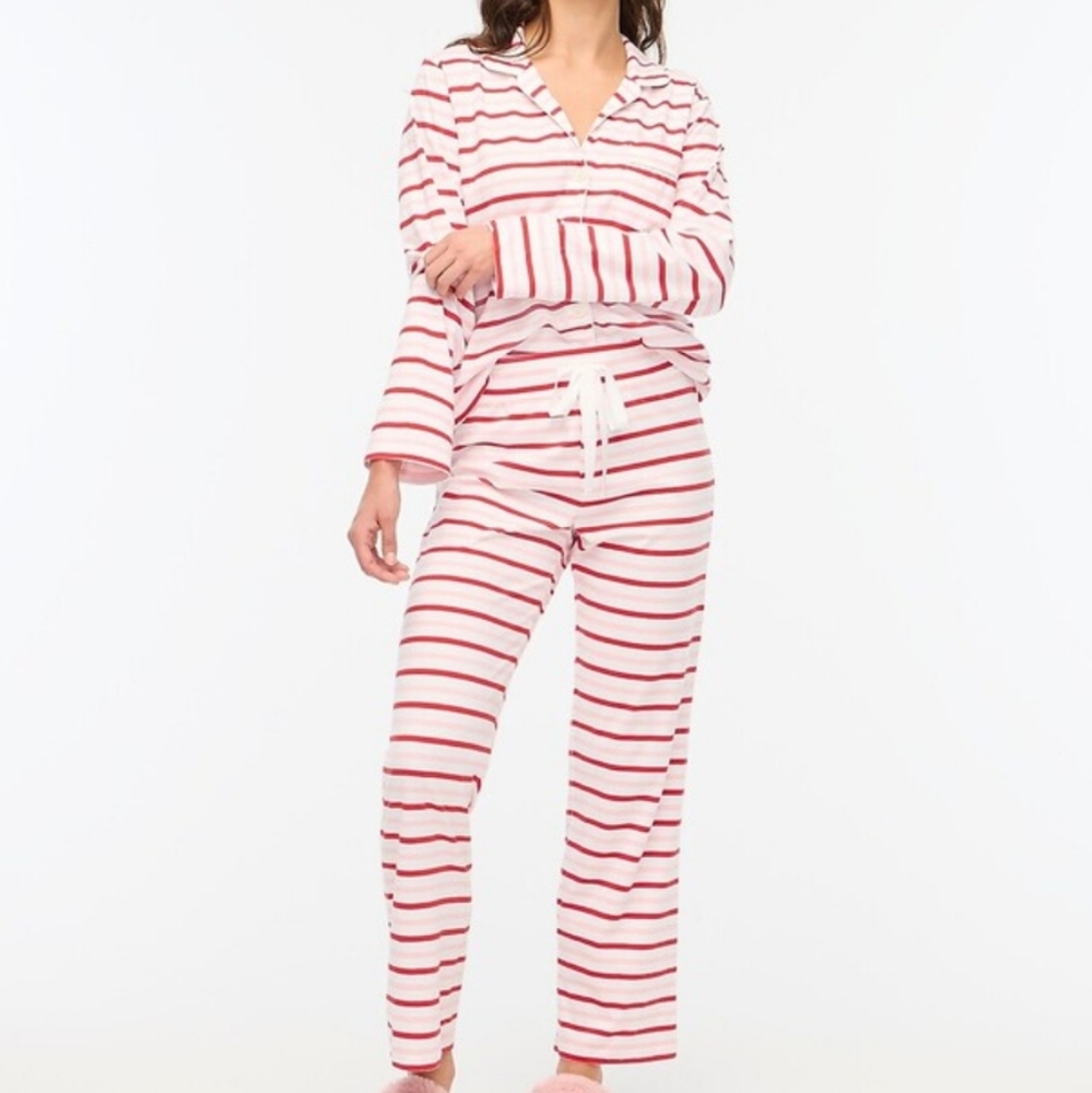 J. Crew Factory Striped Knit Pajama Set Warm Pink Classic Red Medium Petite